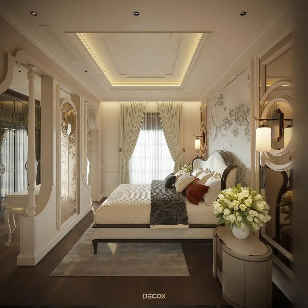 decor phong ngủ với rèm cửa