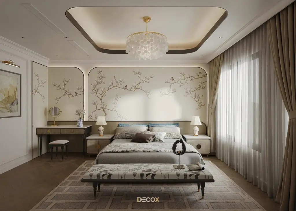 decor phong ngủ bằng giấy dán tường đẹp mắt