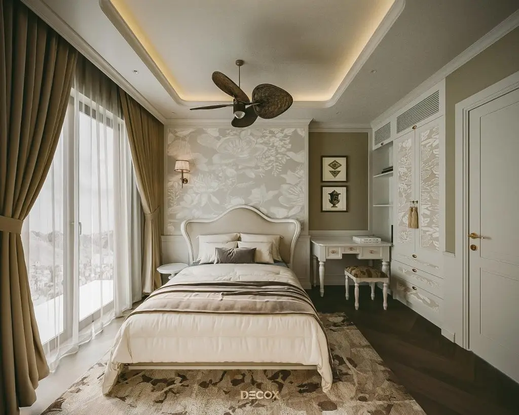 decor phong ngủ bằng giấy dán tường