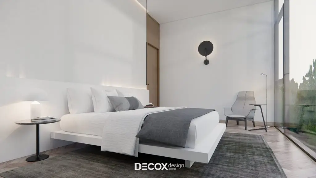 decor phong ngủ với màu trắng tinh tế