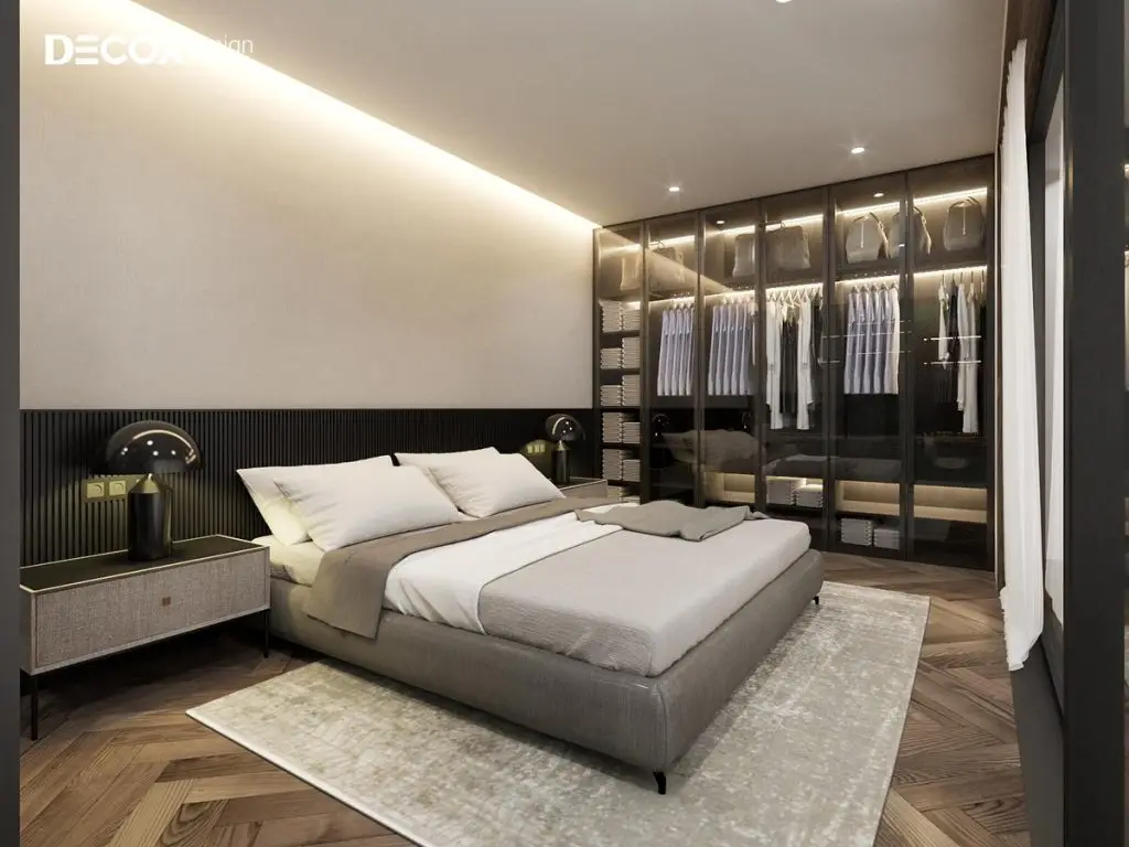 decor phong ngủ bằng tủ quần áo âm tường