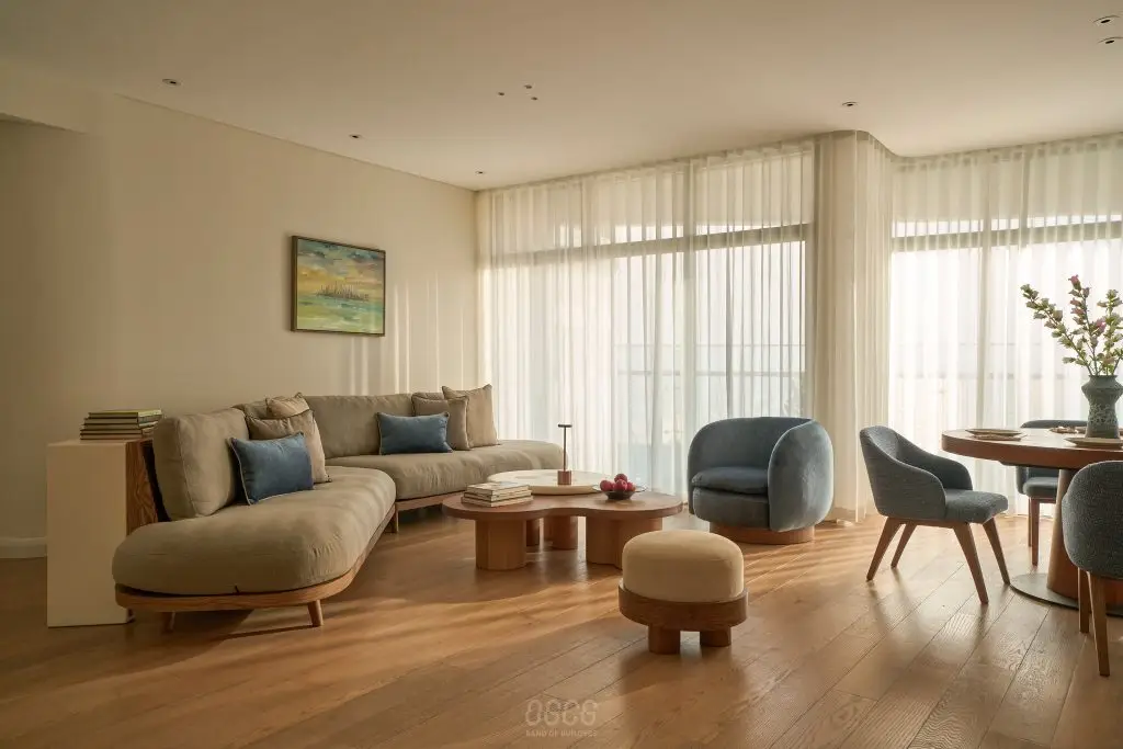 gạch giả gỗ vàng nhẹ cho phòng khách sng trọng