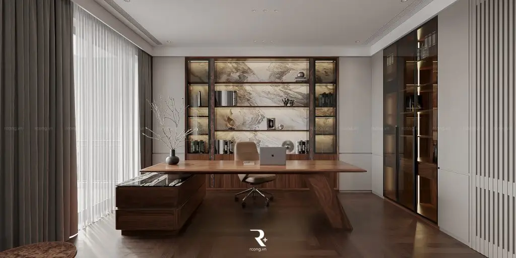 gạch giả gỗ nâu óc chó cho phòng làm việc