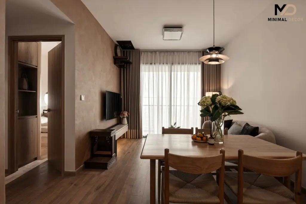 gạch giả gỗ nâu óc chó cho phòng khách