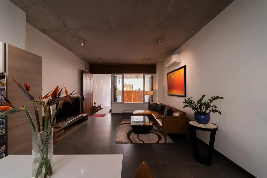 gạch lát nền phòng khách phong cách tối giản