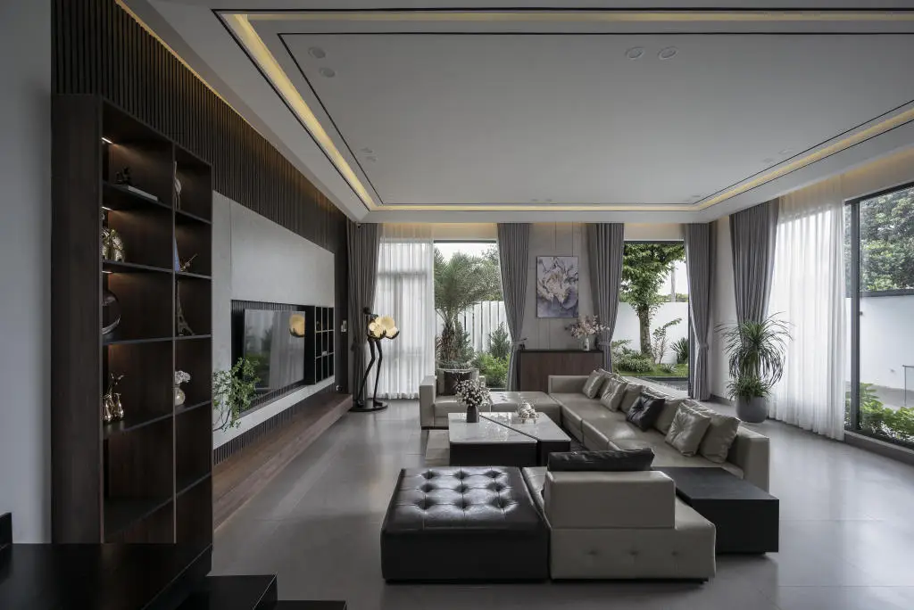 gạch lát nền phòng khách phong cách hiện đại