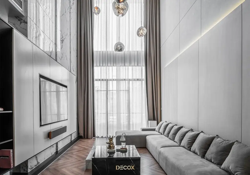 gạch ốp tường phòng khách vân mây tinh tế