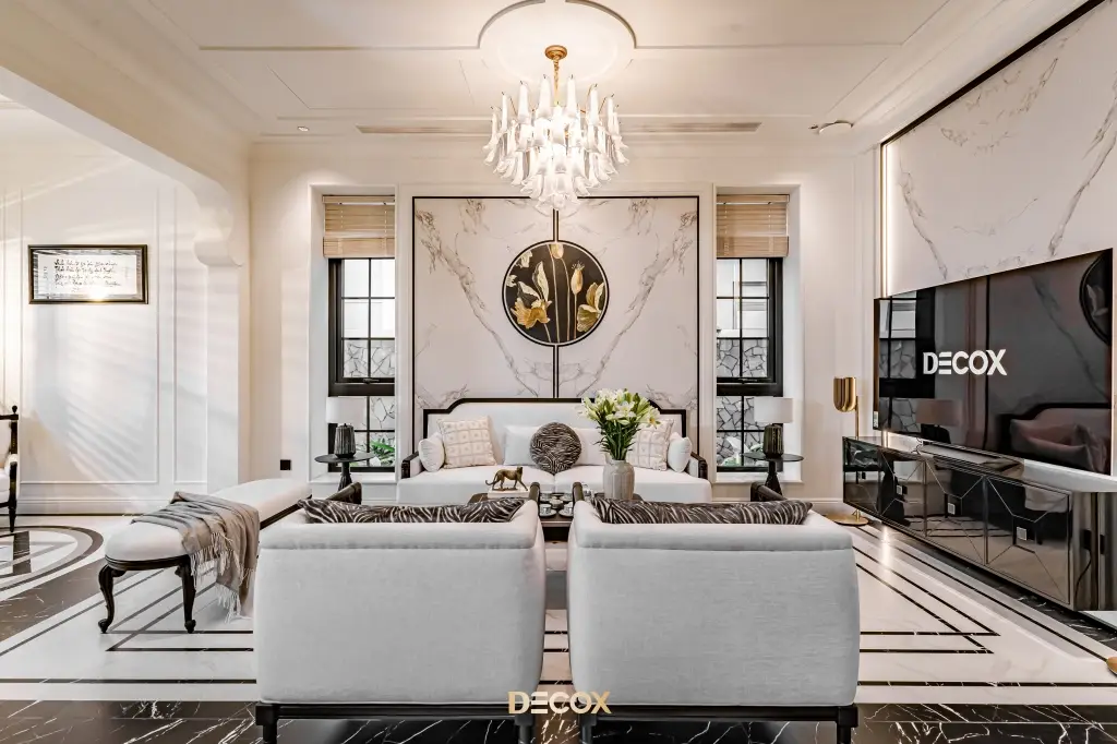 gạch ốp tường phòng khách vân mây sang trọng