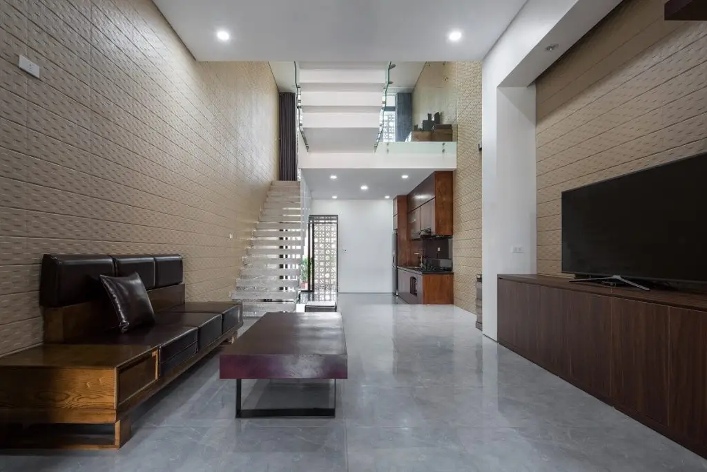 phối màu gạch ốp tường phòng khách dành cho mệnh mộc