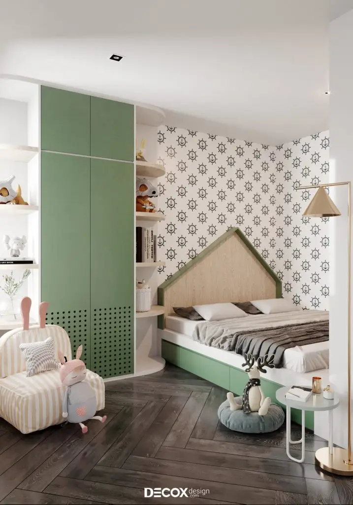 thiết kế phòng ngủ bé gái bằng giấy dán tường