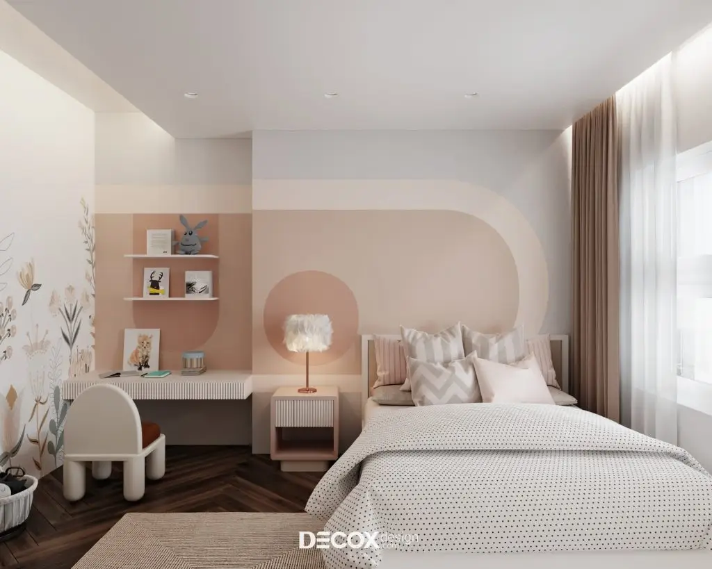 phòng ngủ đẹp cho nữ màu hồng nhẹ nhàng