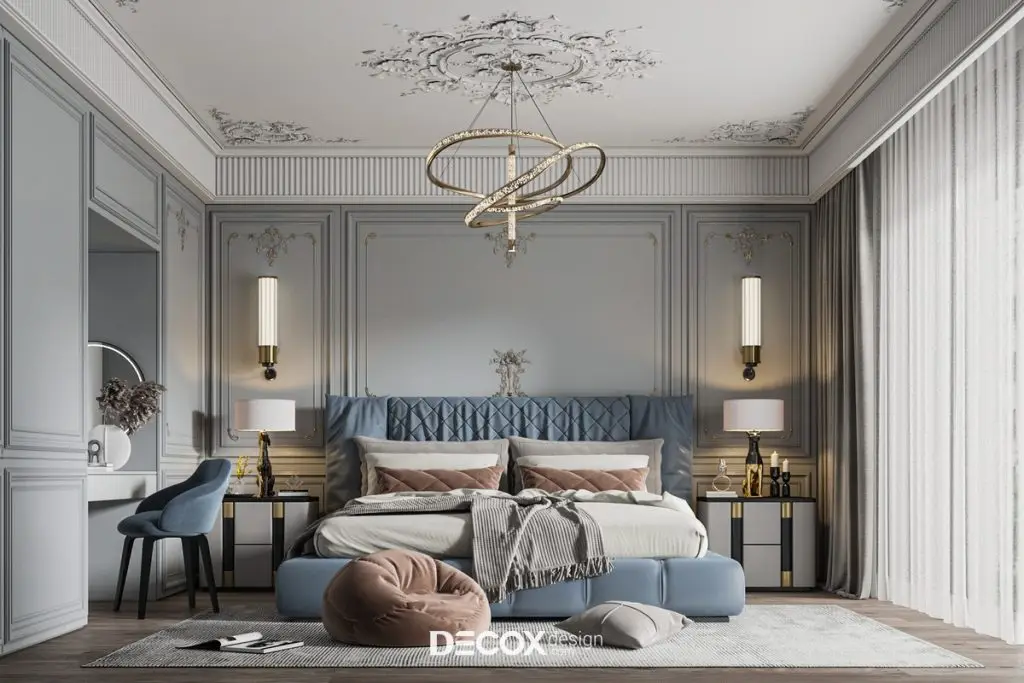 phòng ngủ đẹp cho nữ với tông xanh nhẹ nhàng