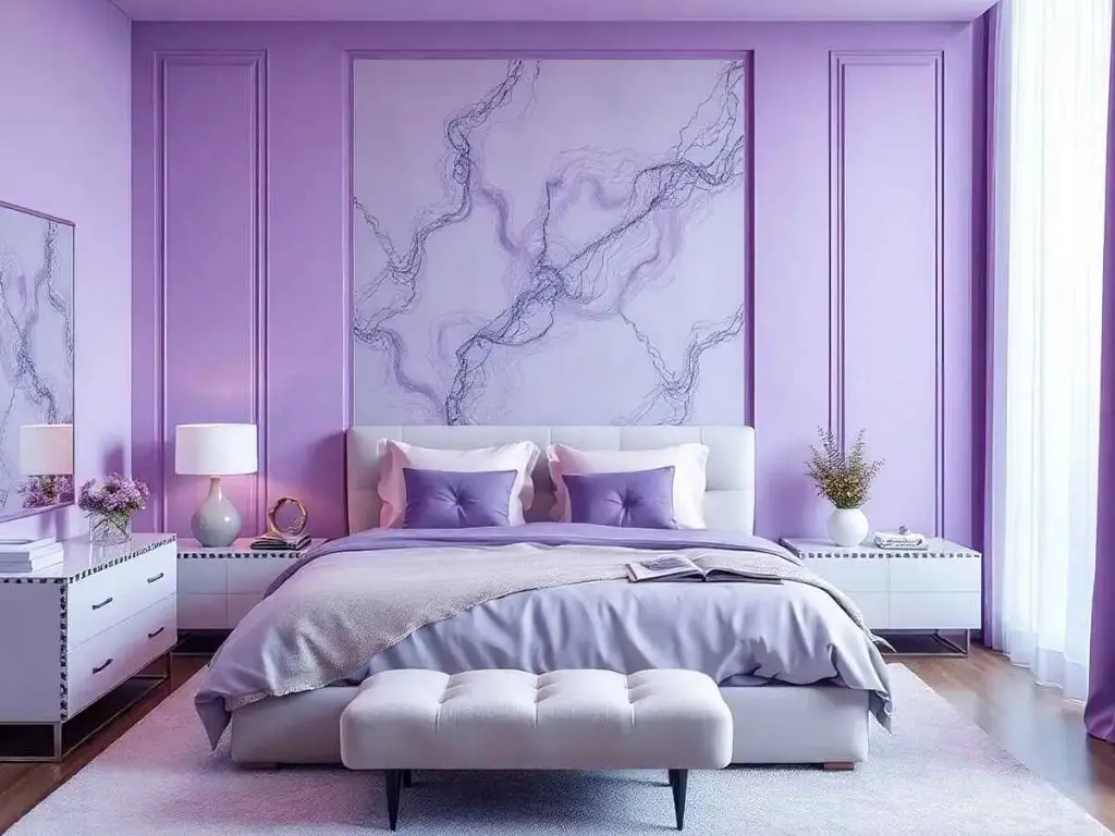 phòng ngủ đẹp cho nữ với gam màu tím chủ đạo