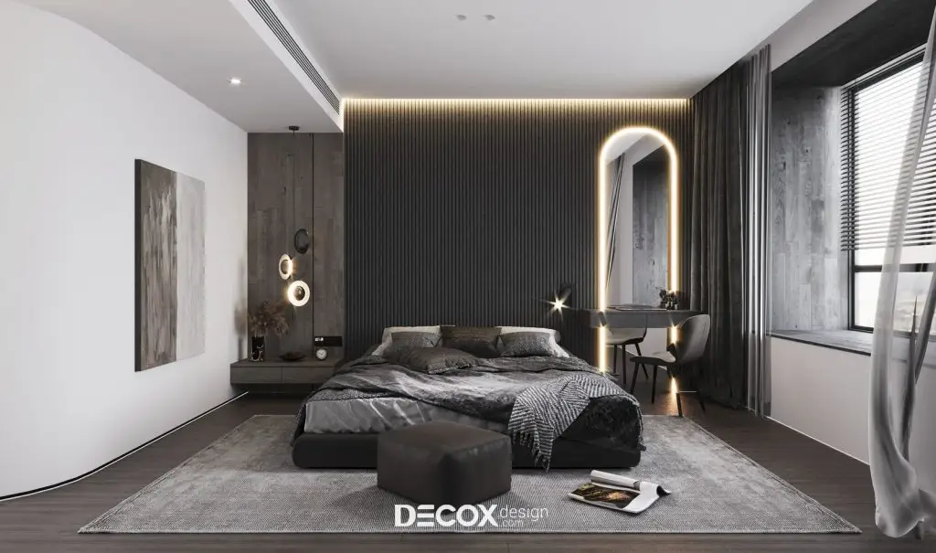 phòng ngủ đẹp cho nữ phối sơn tường màu đen ấn tượng