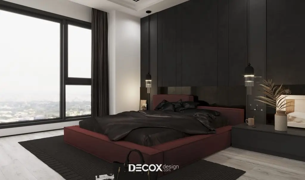 phòng ngủ đẹp cho nữ phối sơn tường màu đen