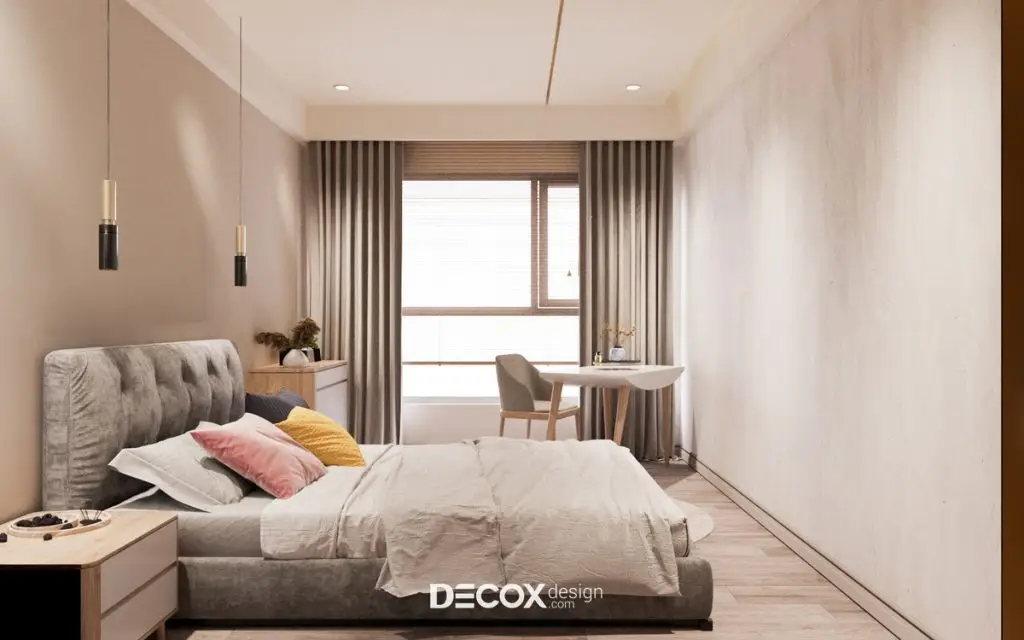 phòng ngủ đẹp cho nữ trang trí với rèm cửa