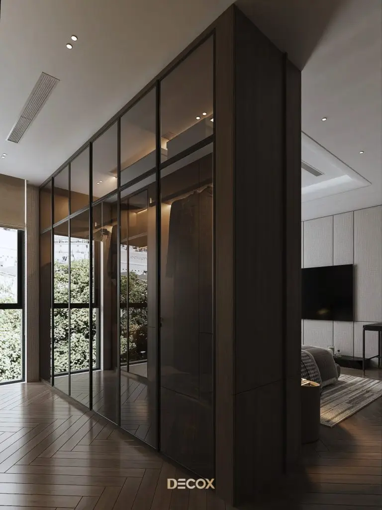 phòng ngủ master là gì - tủ quần áo nhôm kính