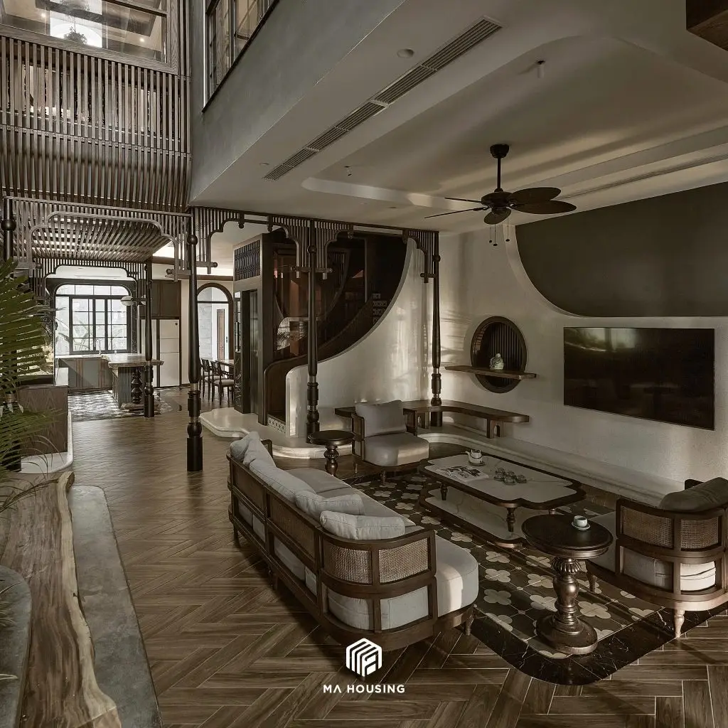 Sofa gỗ phong cách Nhật Bản với tông màu trầm ấm