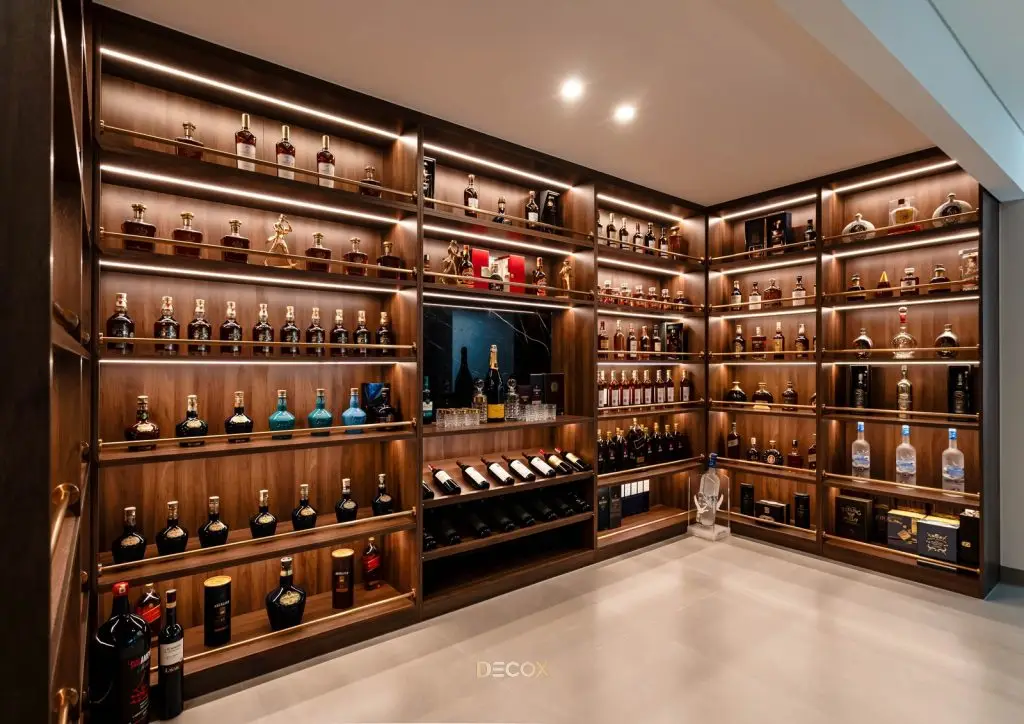 thi công nội thất gỗ óc chó - tủ trưng bày rượu