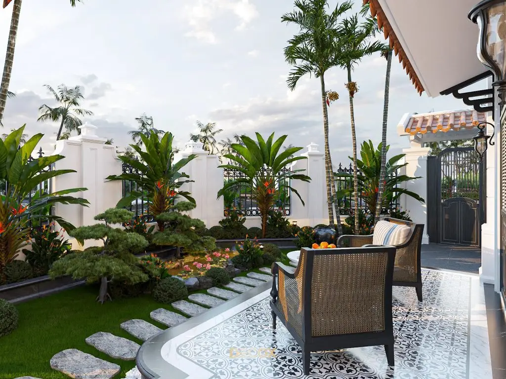 thiết kế nội thất biệt thự có sân vườn rộng rãi