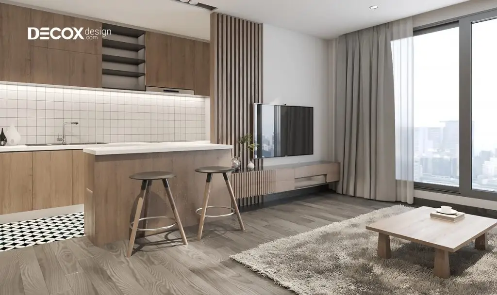 thiết kế nội thất chung cư cao cấp chất liệu gỗ