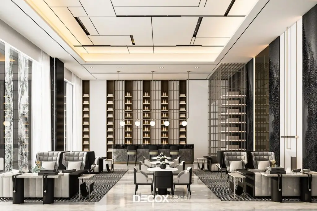 thiết kế nội thất khách sạn có nhà hàng và quầy bar