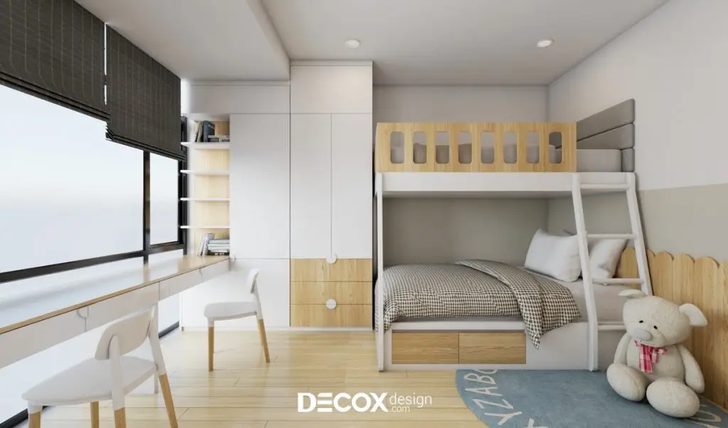 thiết kế phòng ngủ cho bé trai với giường 2 tầng