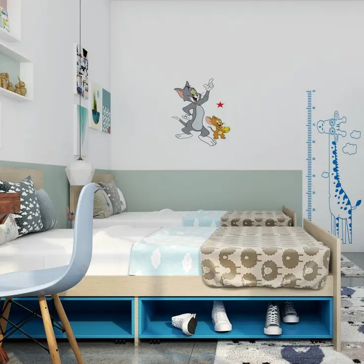 thiết kế phòng ngủ cho bé trai trang trí nhân vật hoạt hình