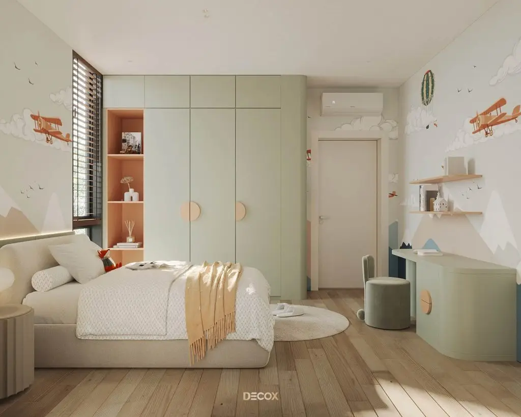 thiết kế phòng ngủ cho bé trai phong cách tối giản