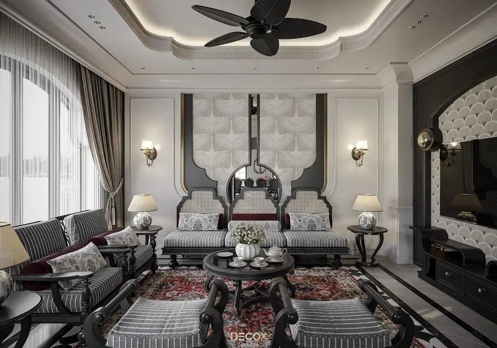 trần thạch cao phòng khách indochine