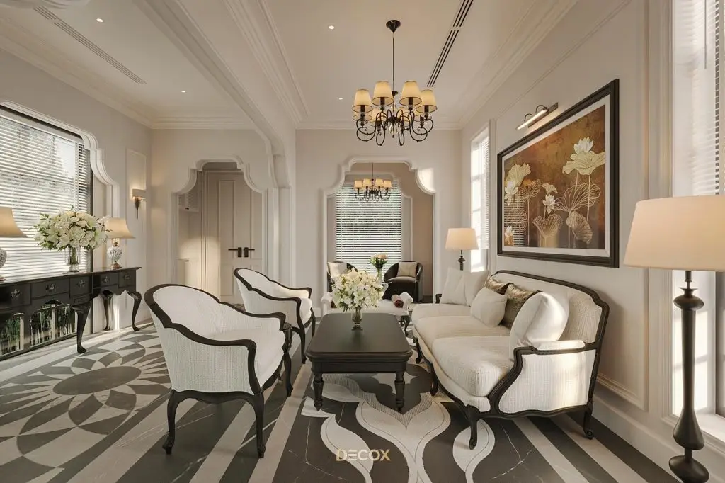 trần thạch cao phòng khách retro