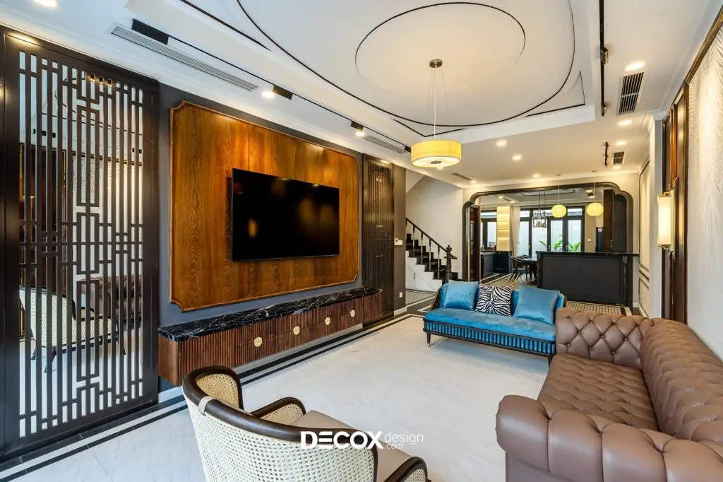 trần thạch cao phòng khách hình tròn