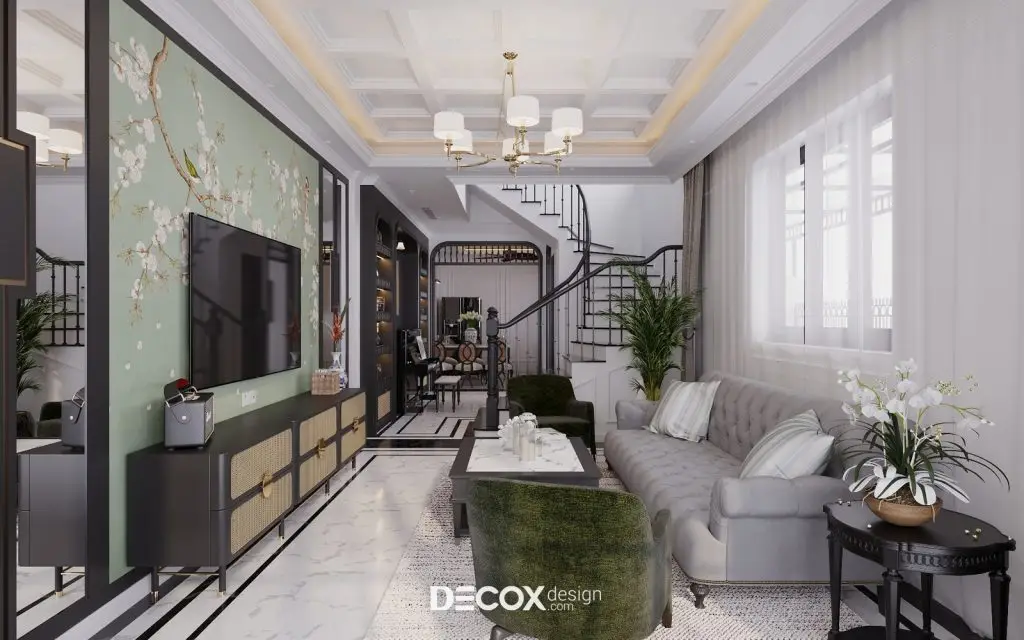 trần thạch cao phòng khách hình chữ nhật