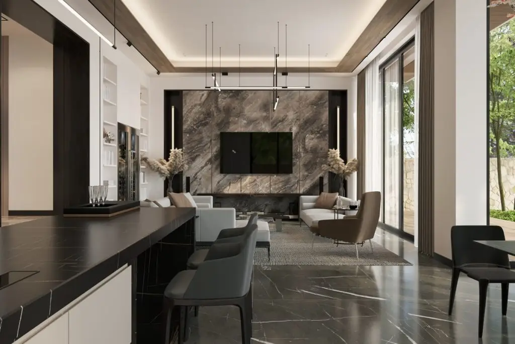 trần thạch cao phòng khách nhà phố