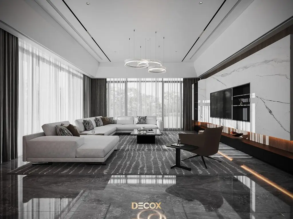 trần thạch cao phòng khách biệt thự