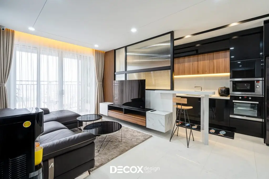 trần thạch cao phòng khách liền kề bếp