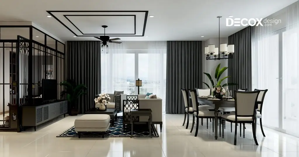 phối màu trần thạch cao phòng khách hài hoà sơn tường