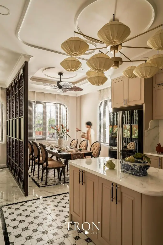 vách ngăn phòng khách bằng gỗ