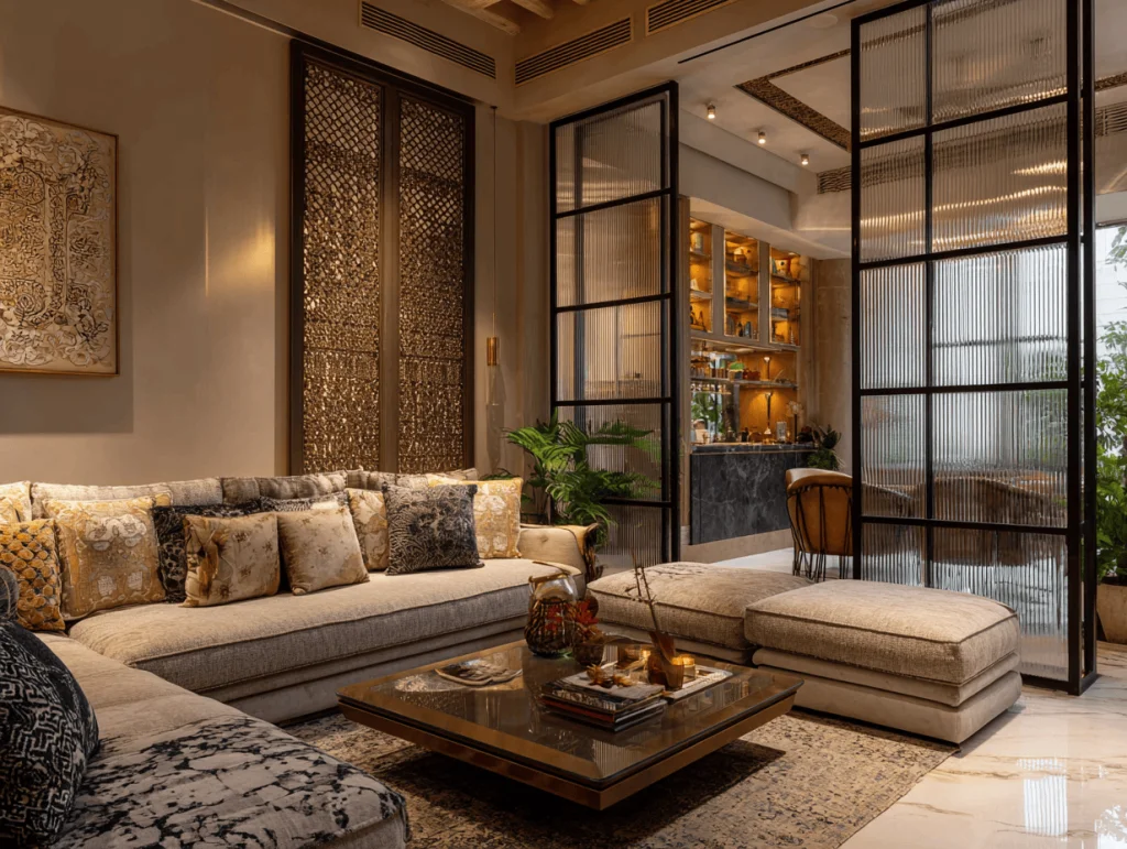 vách ngăn phòng khách và bếp hiện đại