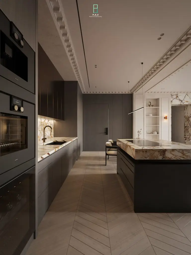 đá granite màu vàng ốp mặt bếp