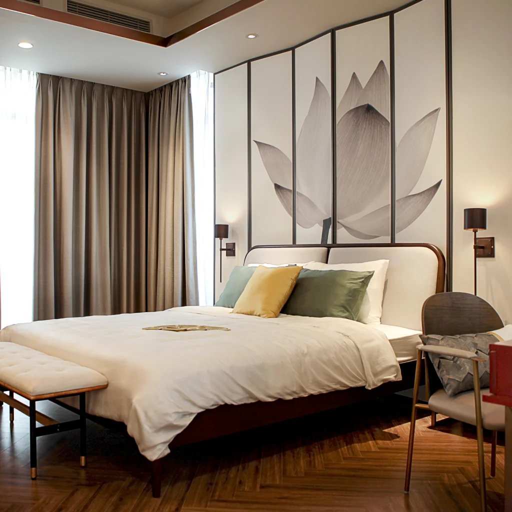 Giường gỗ óc chó có tính thẩm mỹ cao