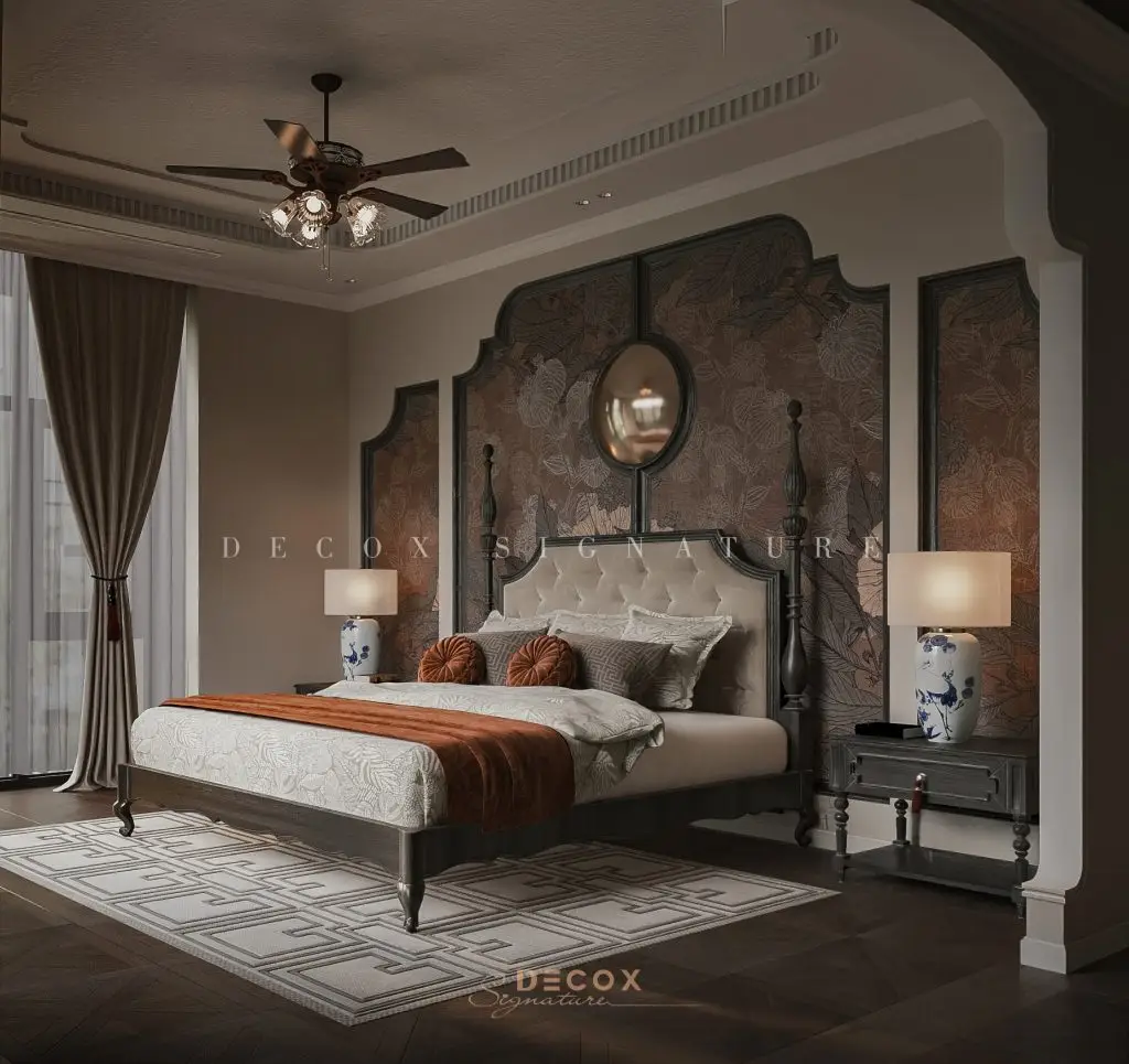 Giường gỗ óc chó tân cổ điển