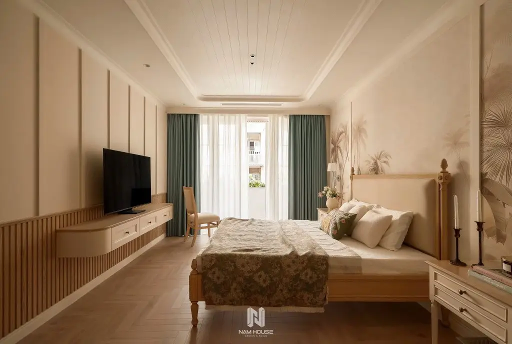 Ốp tường phòng ngủ bằng ván gỗ Plywood phủ veneer