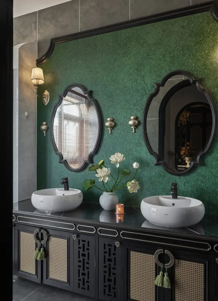 mẫu bàn đá lavabo đôi phong cách đông dương