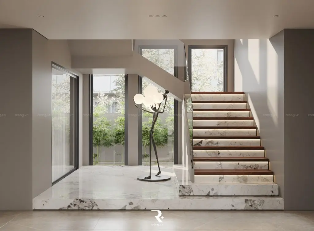 đá granite trắng xám lát bậc cầu thang