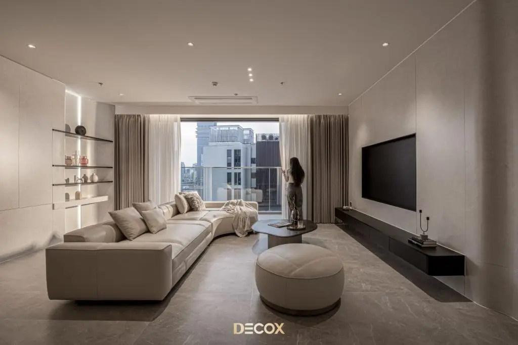 đá nhân tạo lát sàn phòng khách