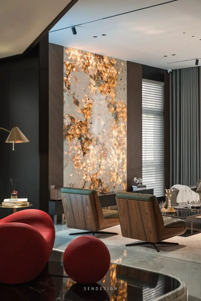 đá onyx ốp tường phòng khách