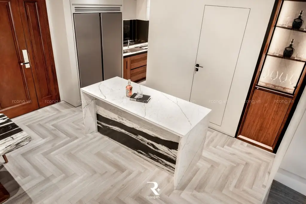 Gạch travertine ốp bàn đảo bếp