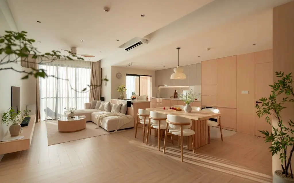 cách bố trí phòng bếp liên thông phòng khách