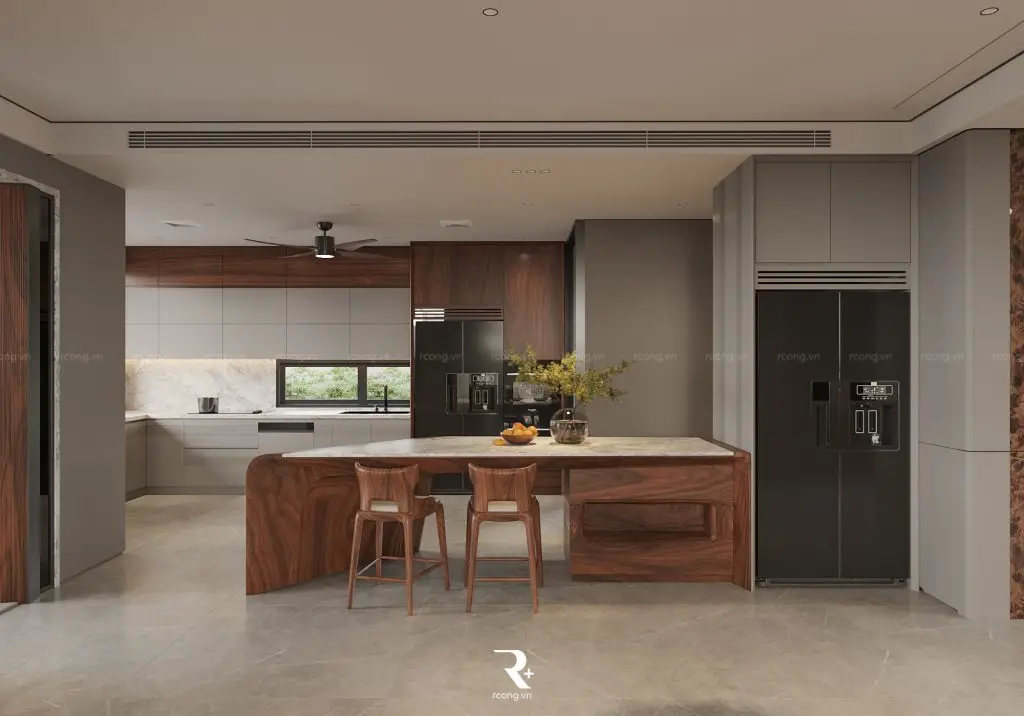 cách bố trí phòng bếp mệnh mộc